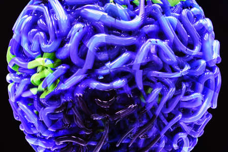 Laser 3D color hologram on black wall created by projectorsの写真素材