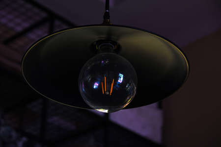 Vintage luxury interior defocused lighting decor background texture. old Vintage light bulb lamps....