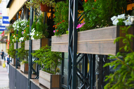 Cafe on the street of old European cityの写真素材