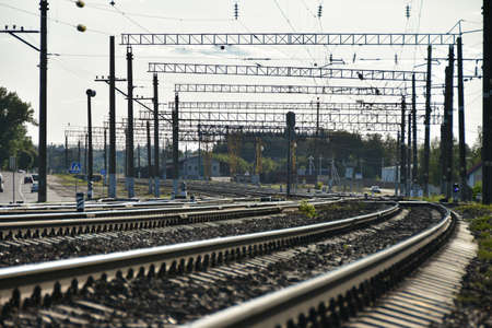 Large railway station for freight trains in city