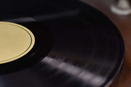 Old Soviet music record on player, close-up