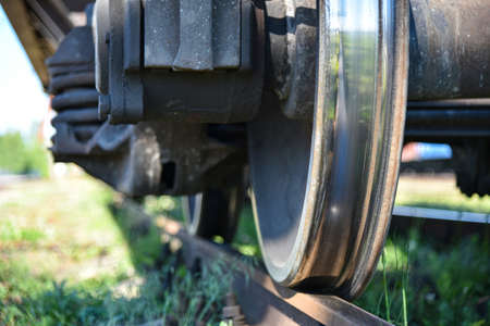 Wheel freight car on the rails of the railway.の写真素材