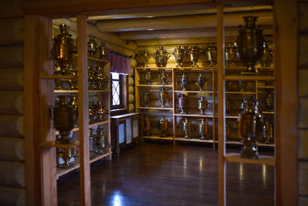 Old Russian samovar stands on a shelf, museumの写真素材