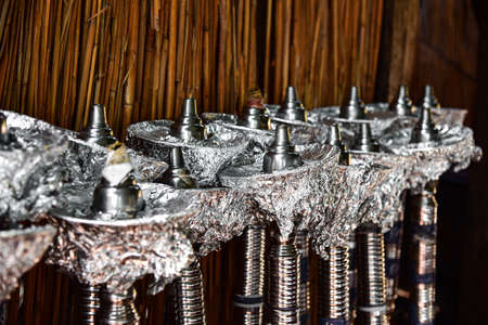 Hookahs stand in a row in a hookah.