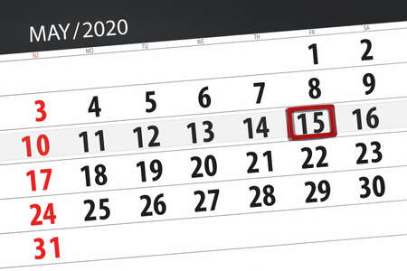 Calendar planner for the month may 2020, deadline day, 15, friday.の写真素材