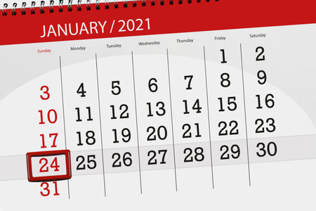 Calendar planner for the month january 2021, deadline day, 24, sunday.の写真素材