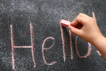 Children hand learn to write on the drawing board.
