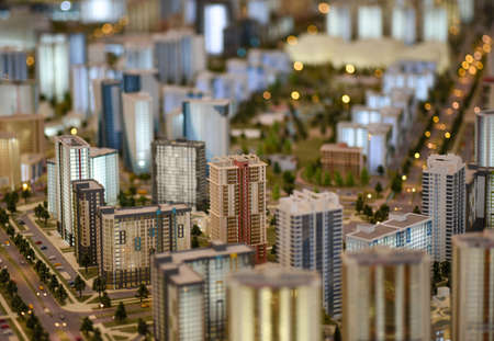 Scale model of city building with roads.の写真素材