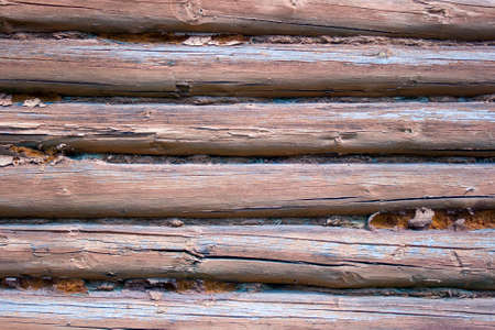 Wooden wall from logs as a background textureの写真素材