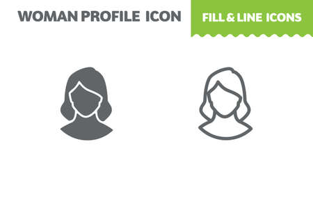 Woman profile icon, vector. Fill and line. Flat design. Ui iconのイラスト素材