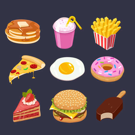 Fast food colorful icons setのイラスト素材