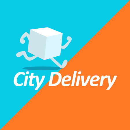 Fast delivery logo template design with a running box. Vector illustration.のイラスト素材