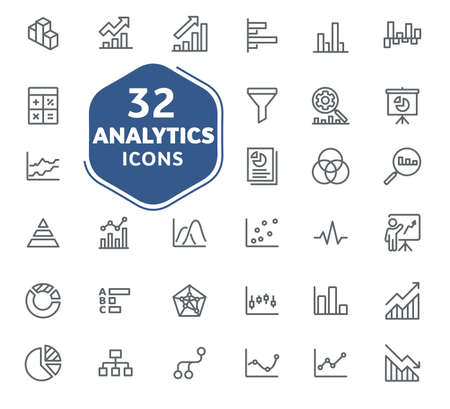 analytic icons collection, vector. Fill and line. Flat design.のイラスト素材