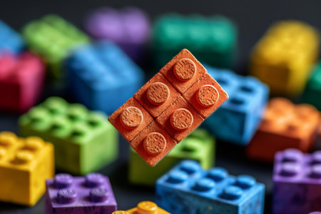 Colorful Toy Blocks Falling and Floating A Playful Background for Childrens Productsの素材