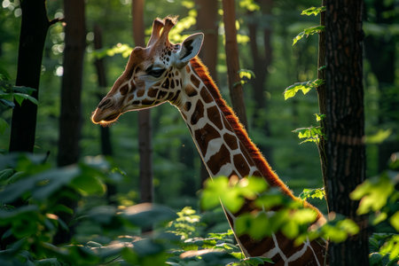 Majestic giraffe in a zoo setting a glimpse into african wildlife and safari adventureの素材