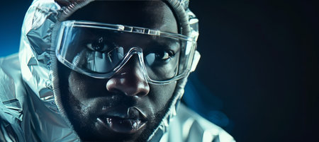 Portrait of a Confident Black Male Medical Professional in Protective Gear During Pandemicの素材