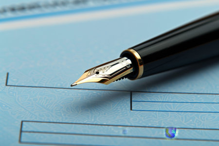 Elegant Fountain Pen on a Document, Insurance Claim Paperwork, Sign Approval, Business Conceptの素材