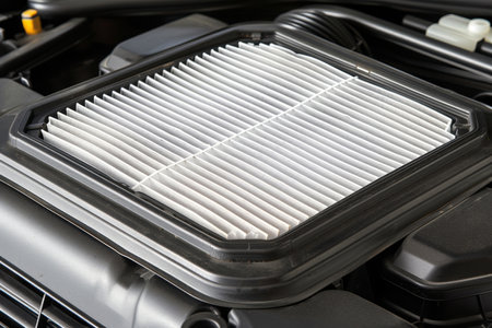 Mechanic replaces car air filter to enhance engine efficiency and optimize performanceの素材