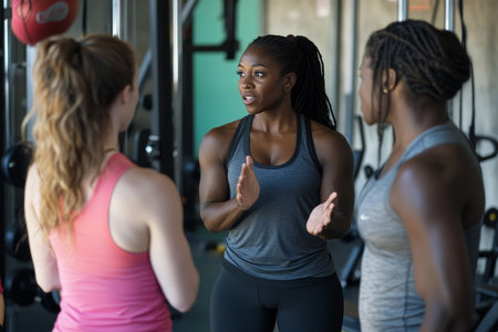 Empowering women through fitness a coach inspiring teamwork and motivation in the gymの素材