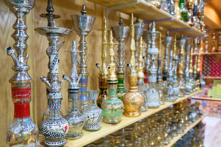 Shelves with hookahs in an oriental shop.の写真素材