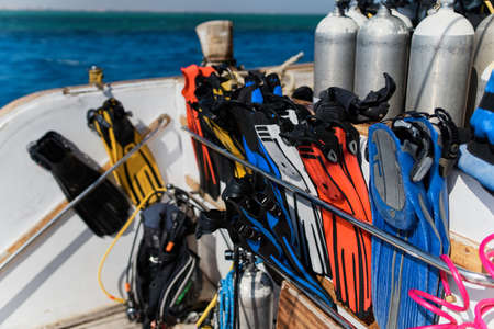 Diving equipment on a yacht.の写真素材