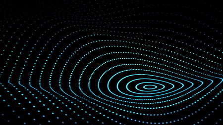 Abstract wavy dots surface. Neon representation of metaverseの写真素材