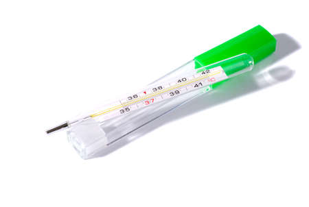 medical, mercury thermometer with case isolated on white backgroundの写真素材