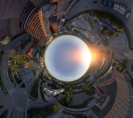 A large building with laboratories and innovative projects, inventions of a technical nature in the Technopark of the Novosibirsk Academic Township with sunlight in the centerの写真素材