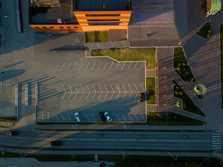 Aerial view of  the parking with cars near the Technopark of the Novosibirsk Academic Township