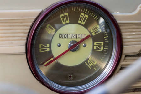 Novosibirsk, Russia - 06.07.2018: Instruments and panel of the old Russian car of the executive...