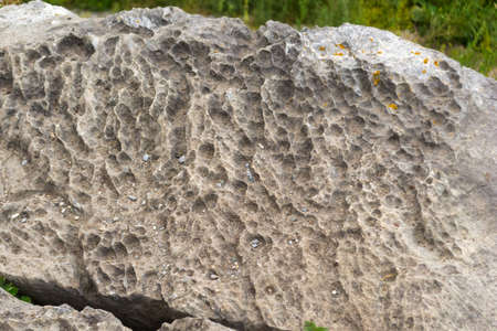 View from the top of the Altai mountains in Siberia with many holes from the rain and pattern...