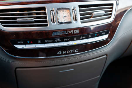 Novosibirsk, Russia - 08.01.2018: The central control console in the interior of the car Mercedes...