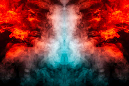 Curling smoke evaporating curls in the form of a spectacular, mystical head, highlighted with blue,...