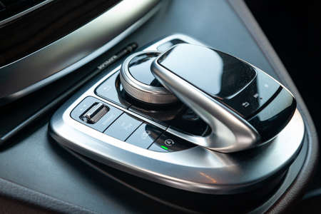 Novosibirsk, Russia - 08.01.2018: The interior elements of a new expensive business Mercedes V-class...