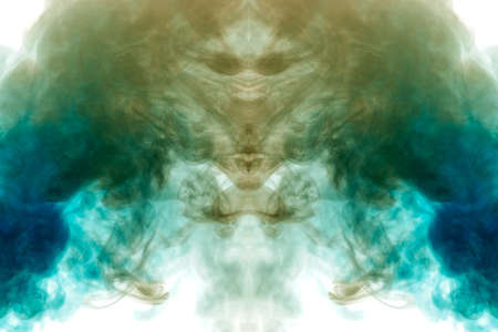 Abstract image of smoke of different colors in the form of horror in the form of the head of the face and eyes on a white isolated background. Soul and ghost in mystical form. T-shirt print.の写真素材