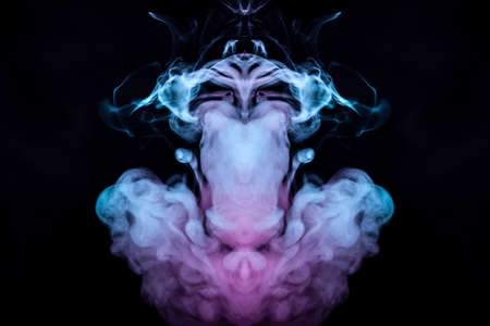 A multi-colored pattern of purple and blue smoke of a mystical shape in the form of a ghost's head...