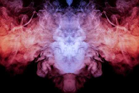 A multi-colored pattern of purple and blue smoke of a mystical shape in the form of a ghost's head...