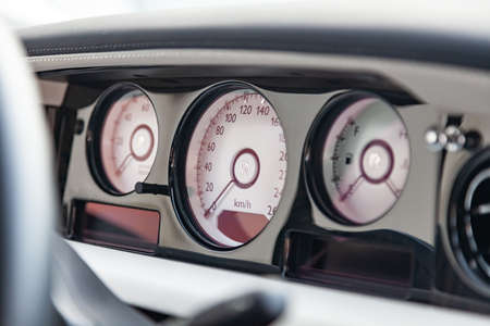 Novosibirsk, Russia - 04.11.2019: Interior view of new a very expensive Rolls Royce Phantom car, a...