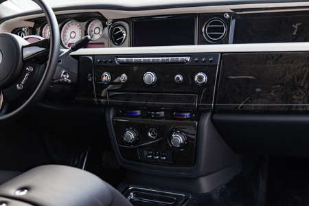 Novosibirsk, Russia - 04.11.2019: Interior view of new a very expensive Rolls Royce Phantom car, a...