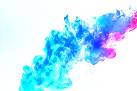 Colorful steam exhaled from the vape with a smooth transition of color molecules from turquoise to...