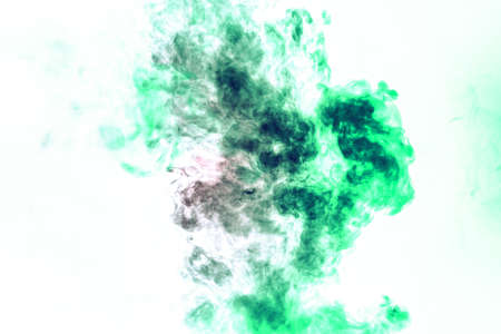 Colored background with winding clouds of smoke from patterns of different forms of red, green colors with tongues of flame on a white isolated background as ink or poisonの写真素材