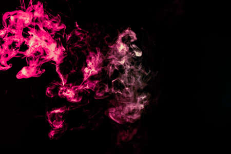 Colored background with winding clouds of smoke from patterns of different forms of pink, green and...