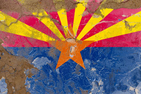Arizona grunge, damaged, scratch, old style state flag on wall.の写真素材