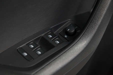 Novosibirsk, Russia - 12.19.2019: View to the black interior of Skoda Kodiaq with dashboard, window...