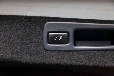 Novosibirsk, Russia - 12.19.2019: View to the black interior of Lexus RX450h Hybrid with trunk open button after cleaning before sale on parkingのeditorial素材