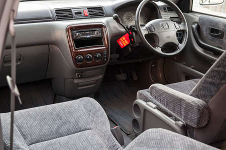 Novosibirsk, Russia - 07.07.20: Interior of a Honda car inside with a view of the dashboard,...