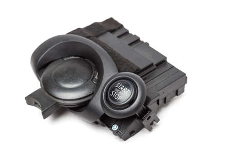Car engine start stop button on white isolated background. Auto service industry. Spare parts...
