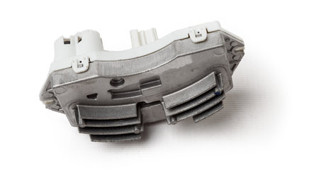 Car stove fan speed regulator on white isolated background. Catalog of spare parts for vehicles.