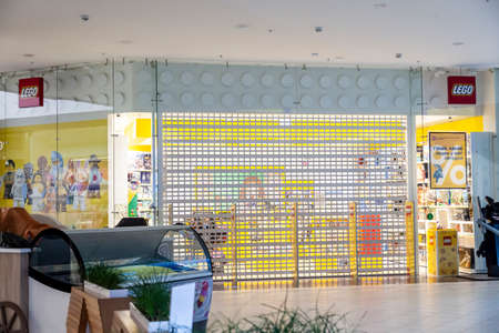 Novosibirsk, Russia - 06.19.2020: A closed lego toys store during the pandemic and quarantine.