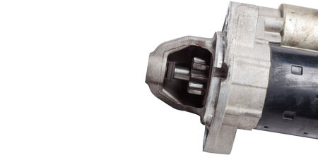 Starter of an internal combustion engine New Spare part for car on a white background. Spare parts...